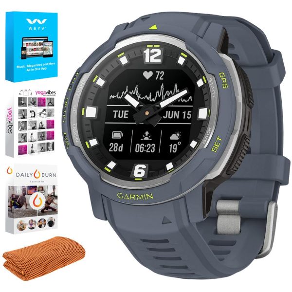 Garmin Instinct Crossover Analog Digital Smartwatch, Blue Granite w  Fitness Kit Discount