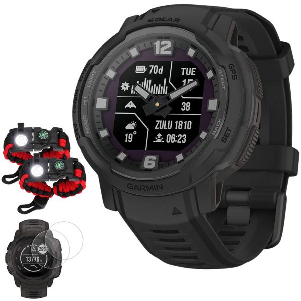 Garmin Instinct Crossover Solar Tactical Hybrid Smartwatch, Black w  Accessories Bundle Online