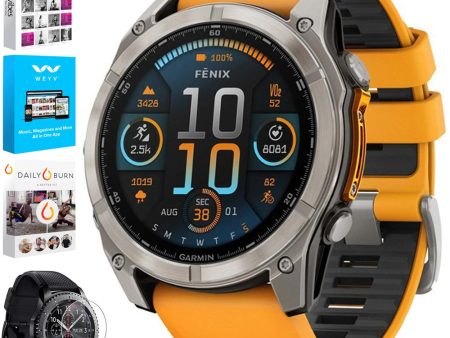 Garmin 010-02905-10 Fenix 8 51 mm, AMOLED Sapphire, Titanium + Fitness Bundle For Sale