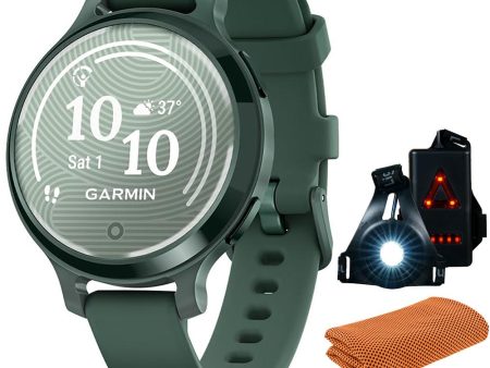 Garmin Lily 2 Active Smartwatch Green with Green Silicone Band + Towel and Light Fashion