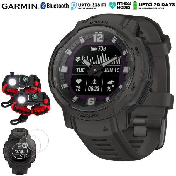 Garmin Instinct Crossover Solar Rugged Hybrid Smartwatch, Graphite + Accessories Bundle For Discount