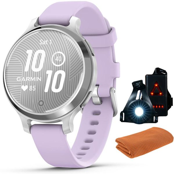 Garmin Lily 2 Active Smartwatch Silver w  Purple Silicone Band + Towel and Light For Cheap