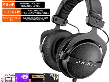 BeyerDynamic DT 770 PRO Closed Dynamic Studio Headphones, 32 Ohms w  Audio Essentials Bundle For Sale