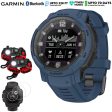 Garmin Instinct Crossover Solar Rugged Smartwatch, Tidal Blue w  Accessories Bundle For Sale