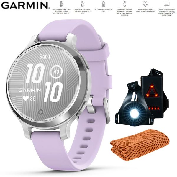 Garmin Lily 2 Active Smartwatch Silver w  Purple Silicone Band + Towel and Light For Cheap