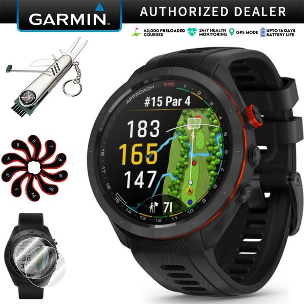 Garmin Approach S70 42 mm Premium GPS Golf Watch Black + Accessories Bundle on Sale