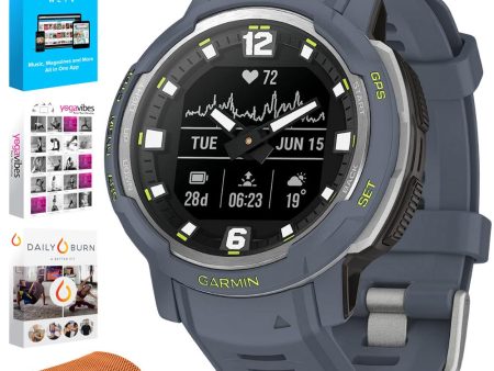 Garmin Instinct Crossover Analog Digital Smartwatch, Blue Granite w  Fitness Kit Discount