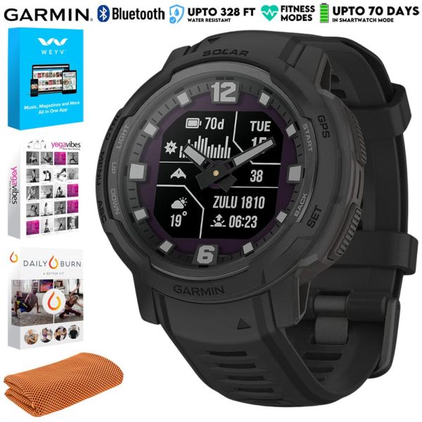 Garmin Instinct Crossover Solar Tactical Hybrid Smartwatch, Black w  Fitness Bundle Cheap