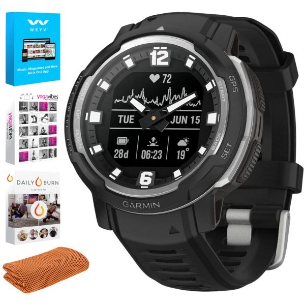 Garmin Instinct Crossover Hybrid Analog Digital Smartwatch, Black w  Fitness Bundle Hot on Sale