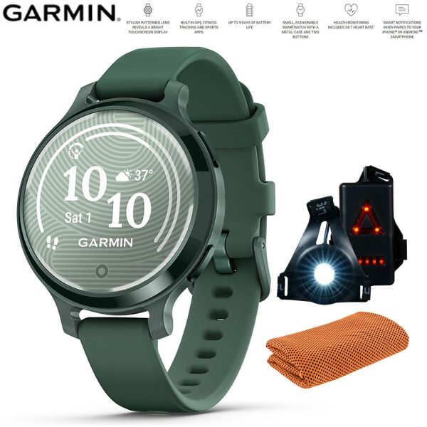 Garmin Lily 2 Active Smartwatch Green with Green Silicone Band + Towel and Light Fashion