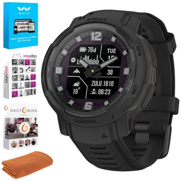 Garmin Instinct Crossover Solar Tactical Hybrid Smartwatch, Black w  Fitness Bundle Cheap